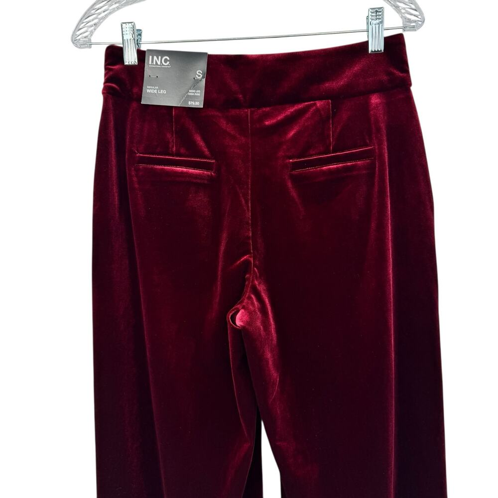 I.N.C. International Concepts Burgundy Red Pintuck Velvet Wide Leg Pants Size S - Picture 7 of 12